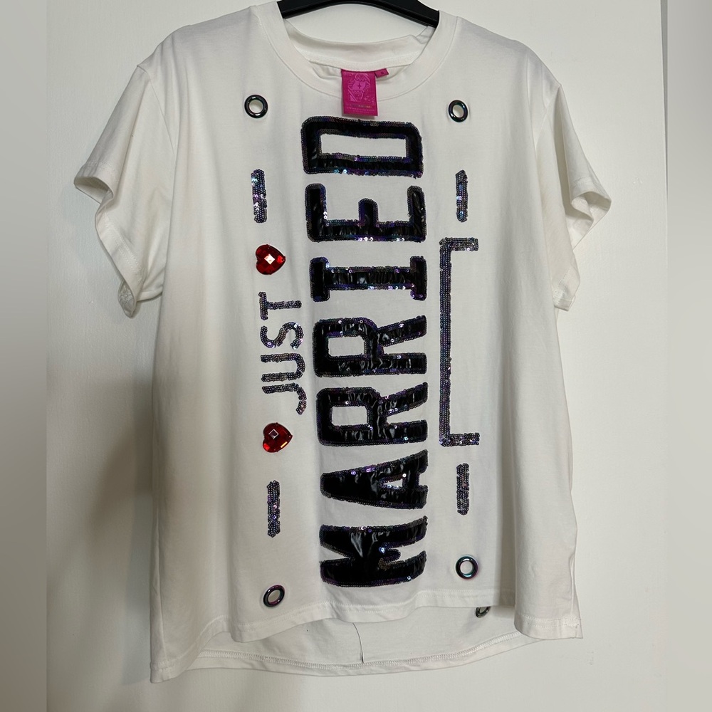 Queen of Sparkles White Just Married Tee